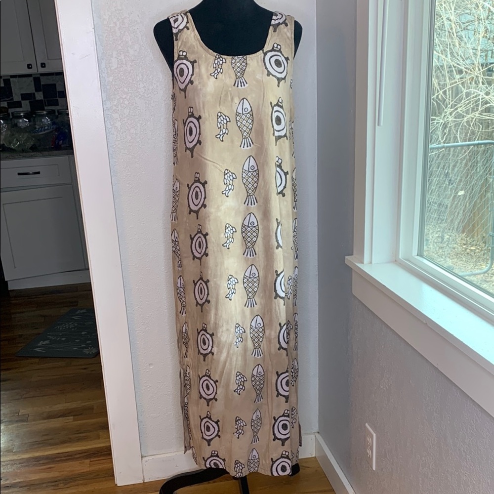 Peppermint Bay New York fish turtle print sleeveless maxi dress